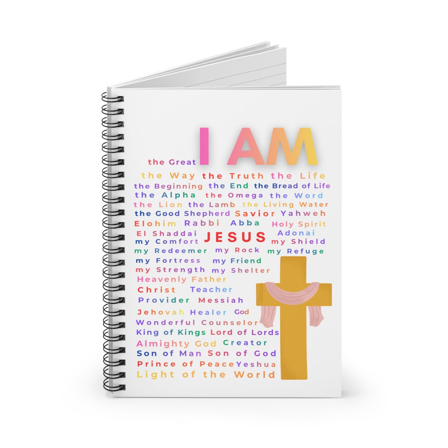 "The Great I am" Spiral Ruled Notebook with Cross & Names of Jesus
